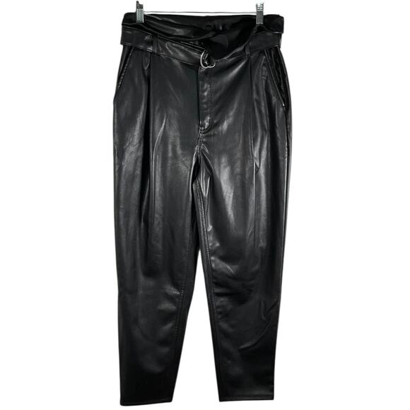 Open Edit Black Faux Leather Pants Size M Soft Lined Trousers with Belt Street - Picture 2 of 12